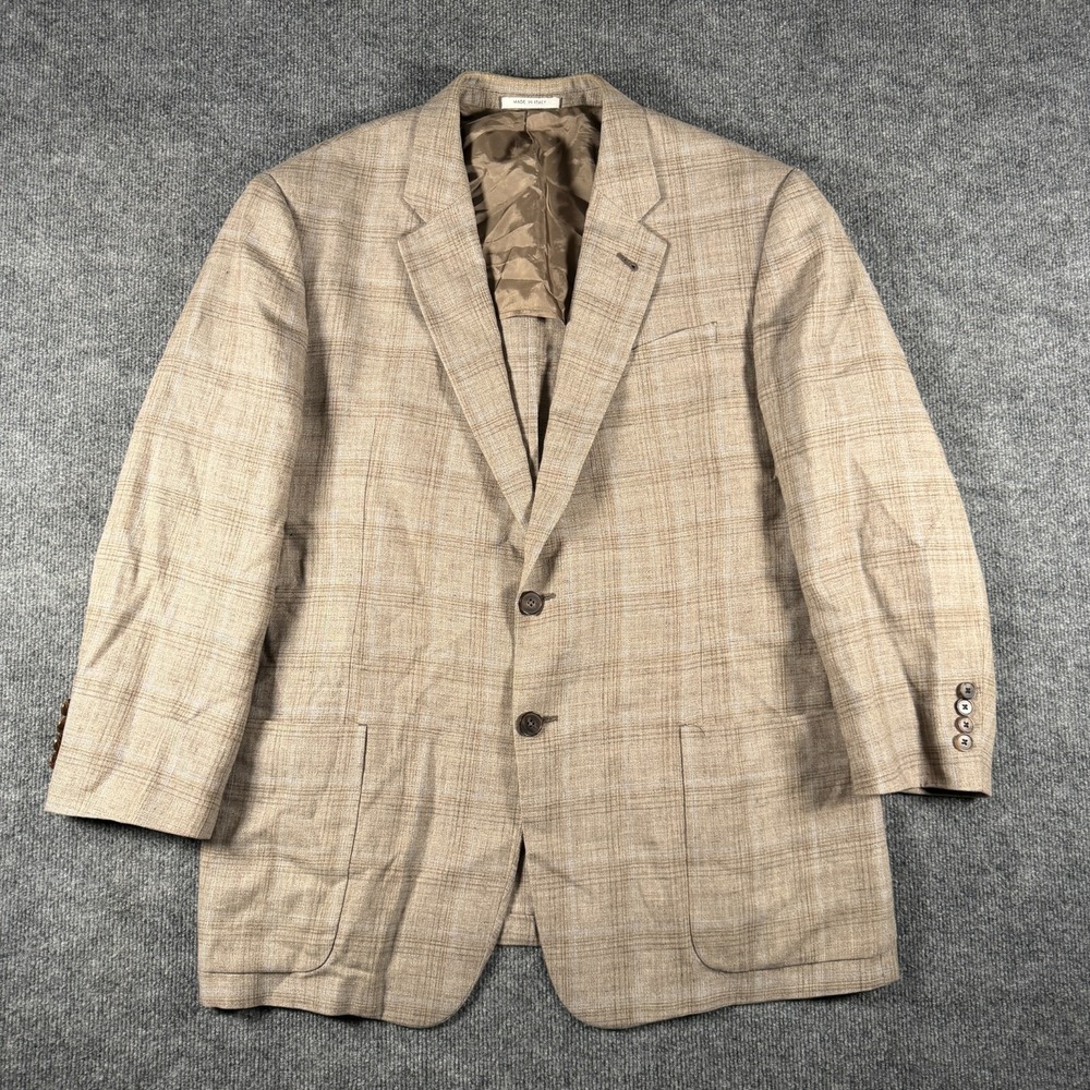 Armani Collezioni Glen Check Linen Blazer Jacket Size 46R Made In Italy